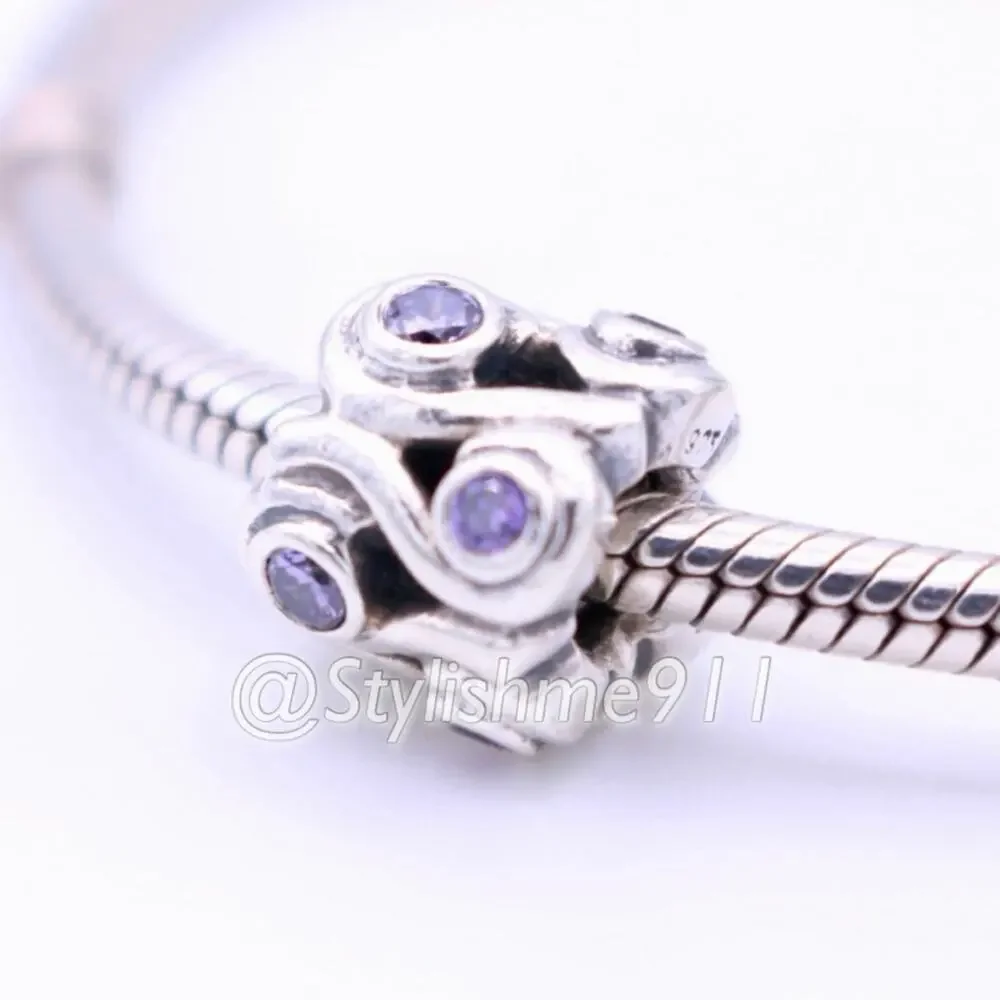 Authentic PANDORA Retired Ocean Wave with Purple CZ Charm